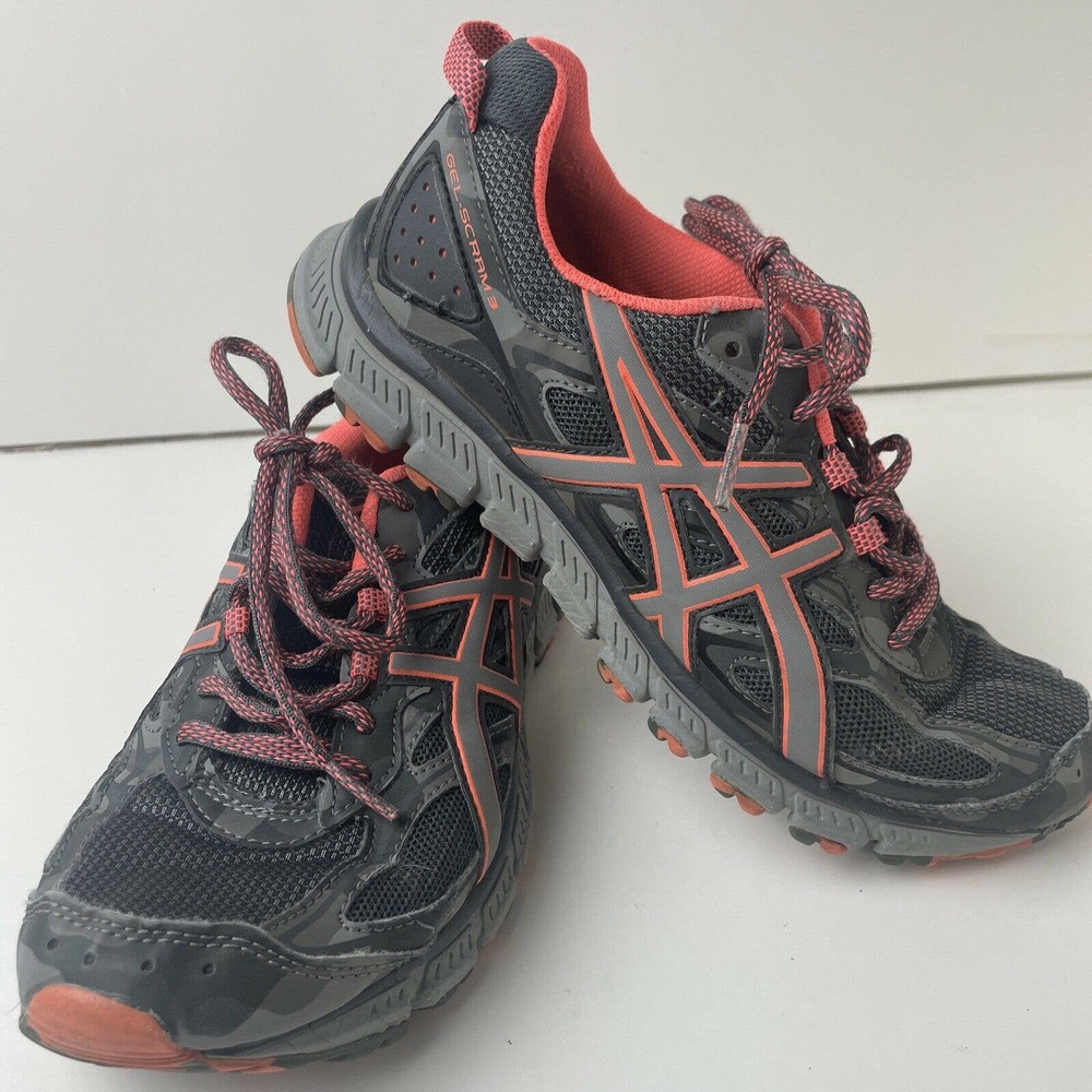 Asics Gel Scram 3 Running Shoes Gray Salmon Orange Sneakers Women's size 7